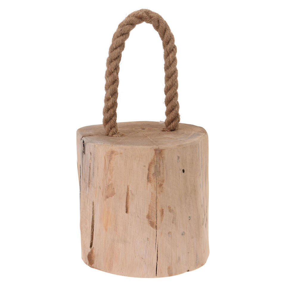 Merkloos Deurstopper - Teak Hout - Met Draagtouw - Ca 1 Kg - 14 Cm