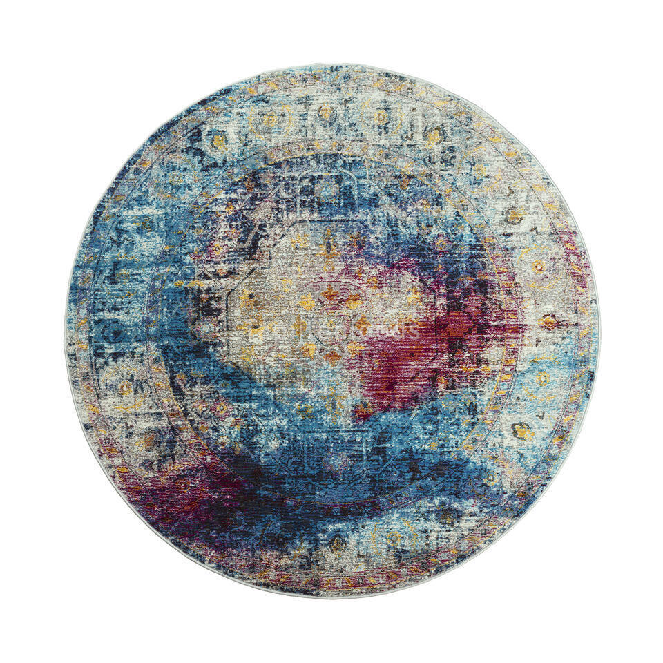 Picasso Heriz Vintage Rond Vloerkleed Multi / Blauw Laagpolig - 300 CM ROND