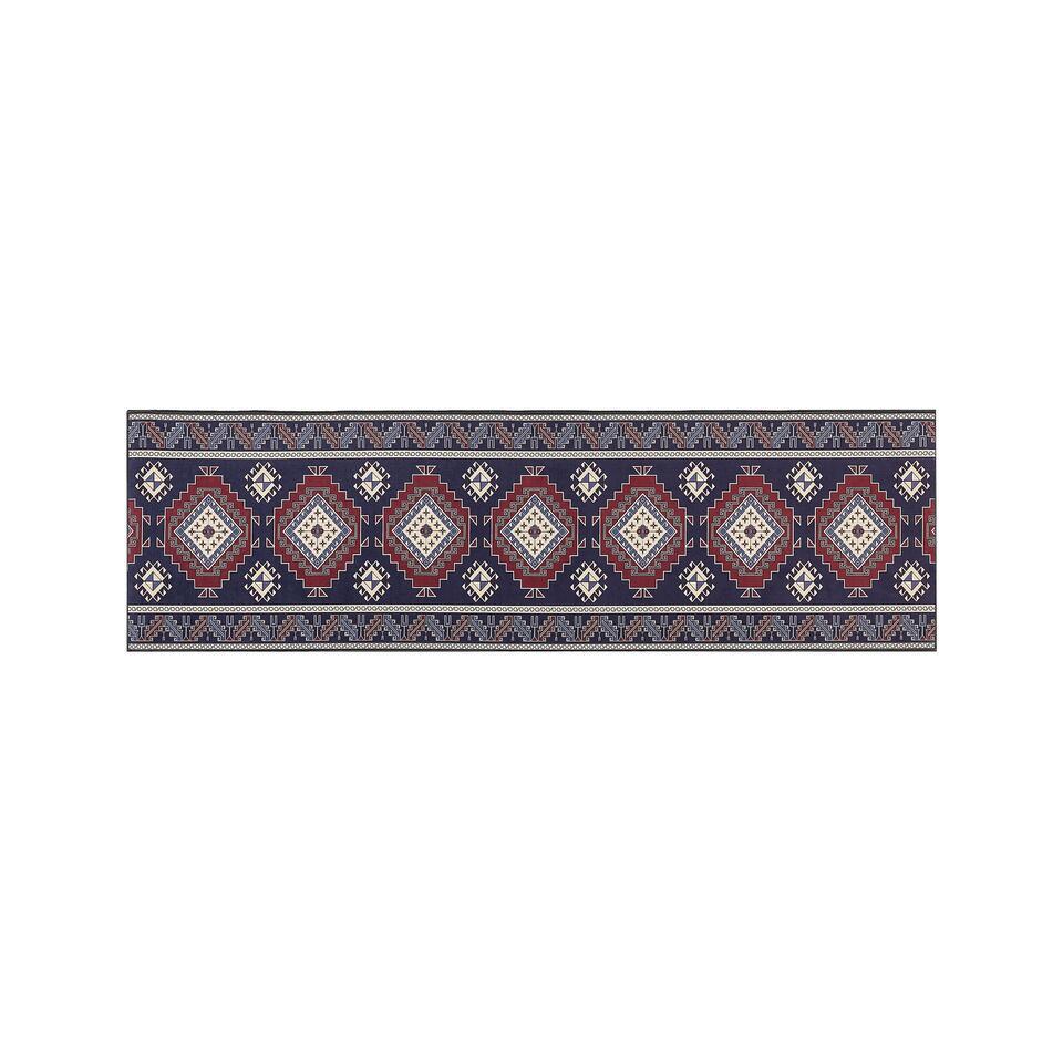  KANGAL - Loper Tapijt - Blauw/Rood - 60 X 200 Cm - Polyester