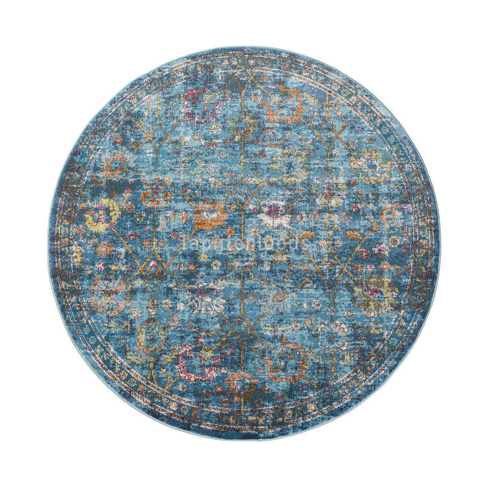  Picasso Sarough Vintage Rond Vloerkleed Blauw Laagpolig - 160 CM ROND