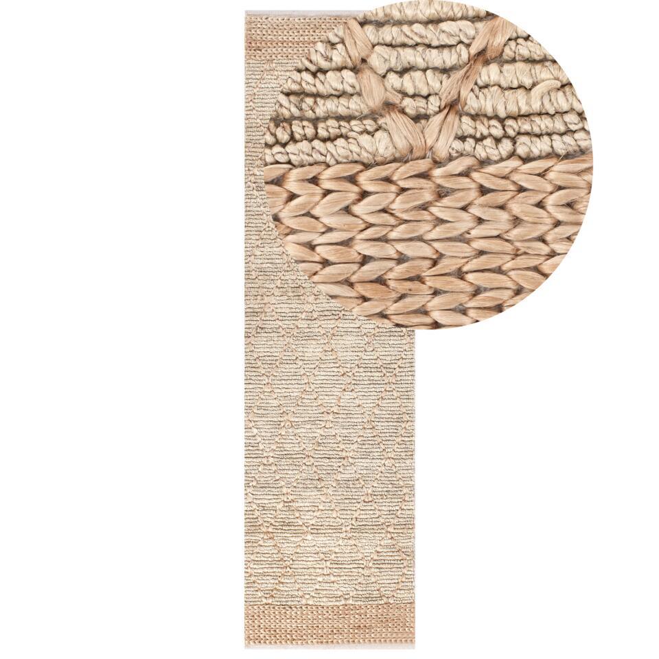  TELLIKAYA - Loper Vloerkleed - Groen/Beige - 80 X 300 Cm - Jute