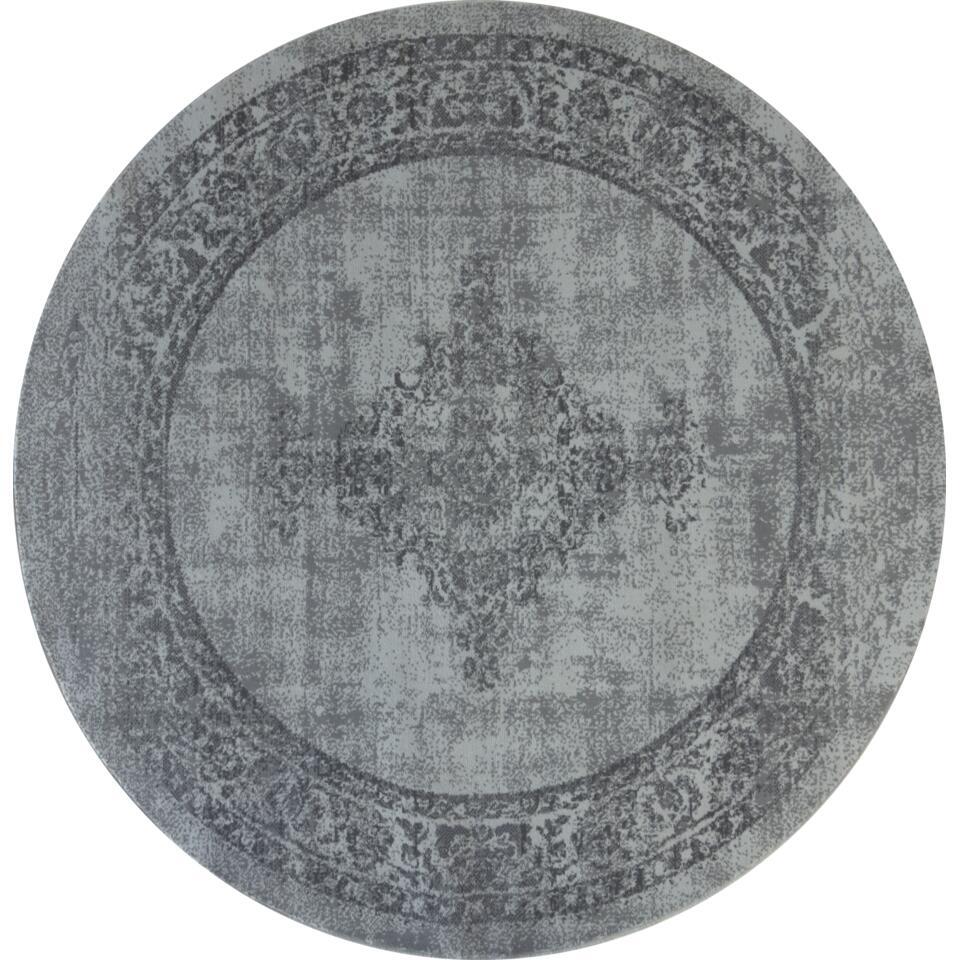  Istanbul Vintage - Laagpolig Vloerkleed - Retro Tapijt - Grijs - 300 CM ROND