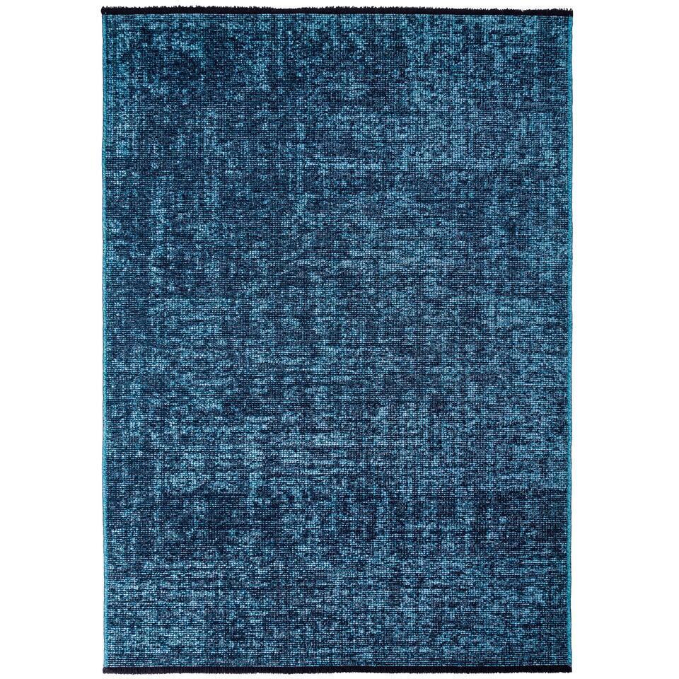  SPACE Vloerkleed - Laagpolig Effen Velours - Blauw 140x200 Cm - Modern Woonkamer