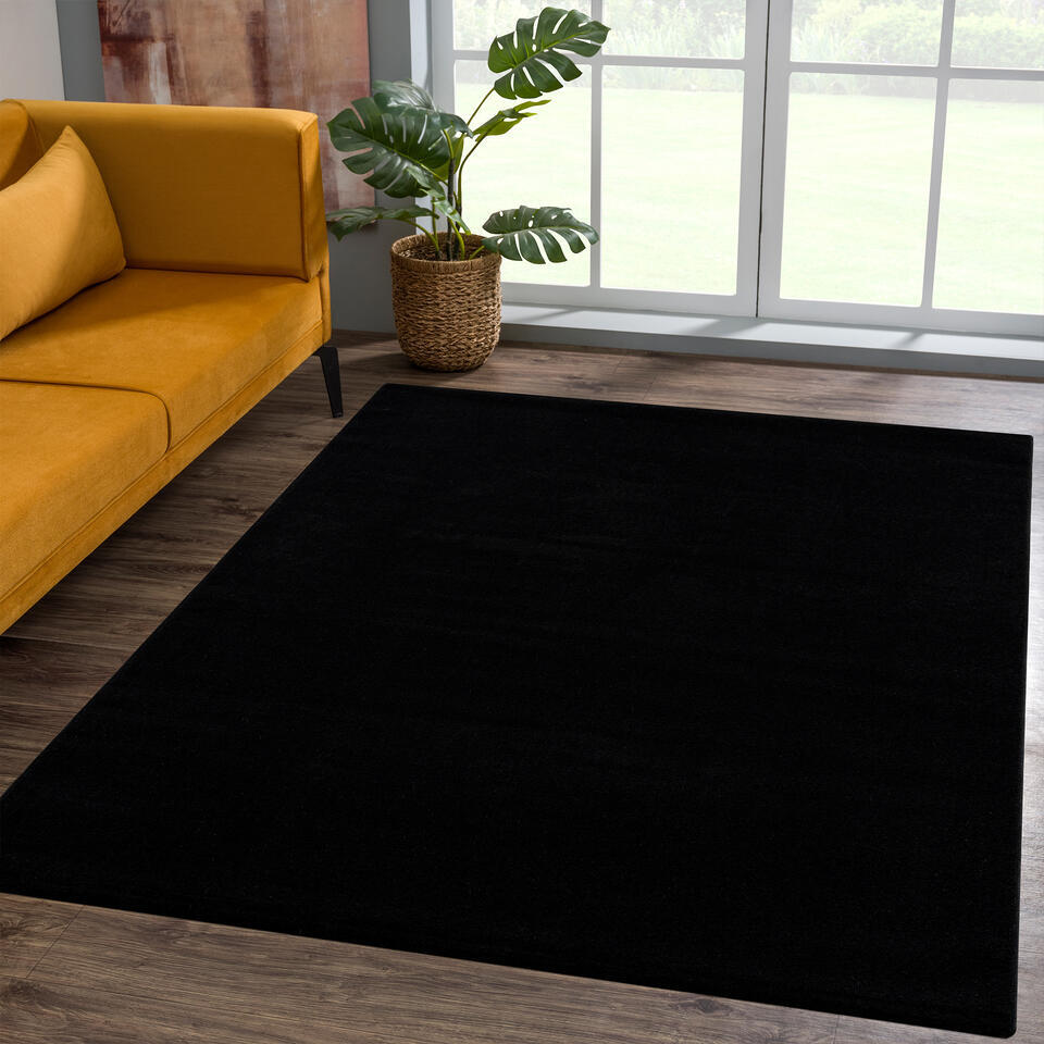  Uni Effen Laagpolig Vloerkleed Modern Zwart - 140x200 CM