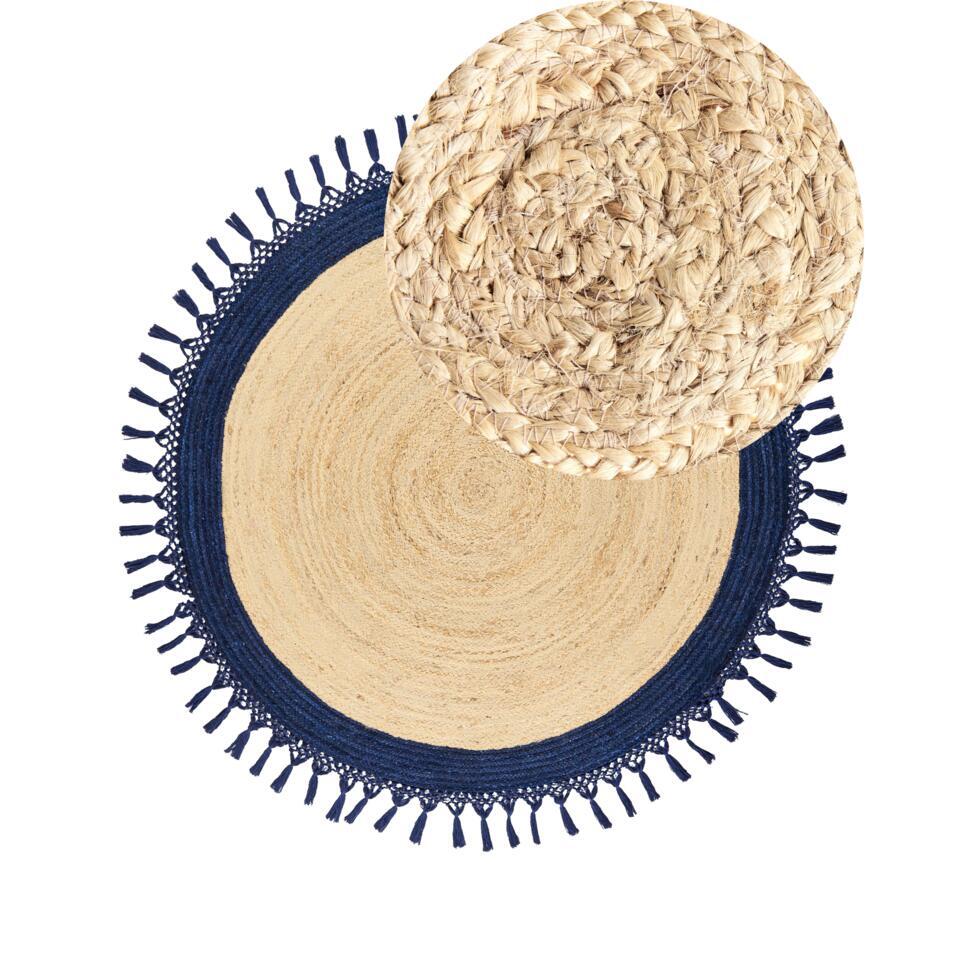  MARTS - Vloerkleed - Donkerblauw - 140 Cm - Jute