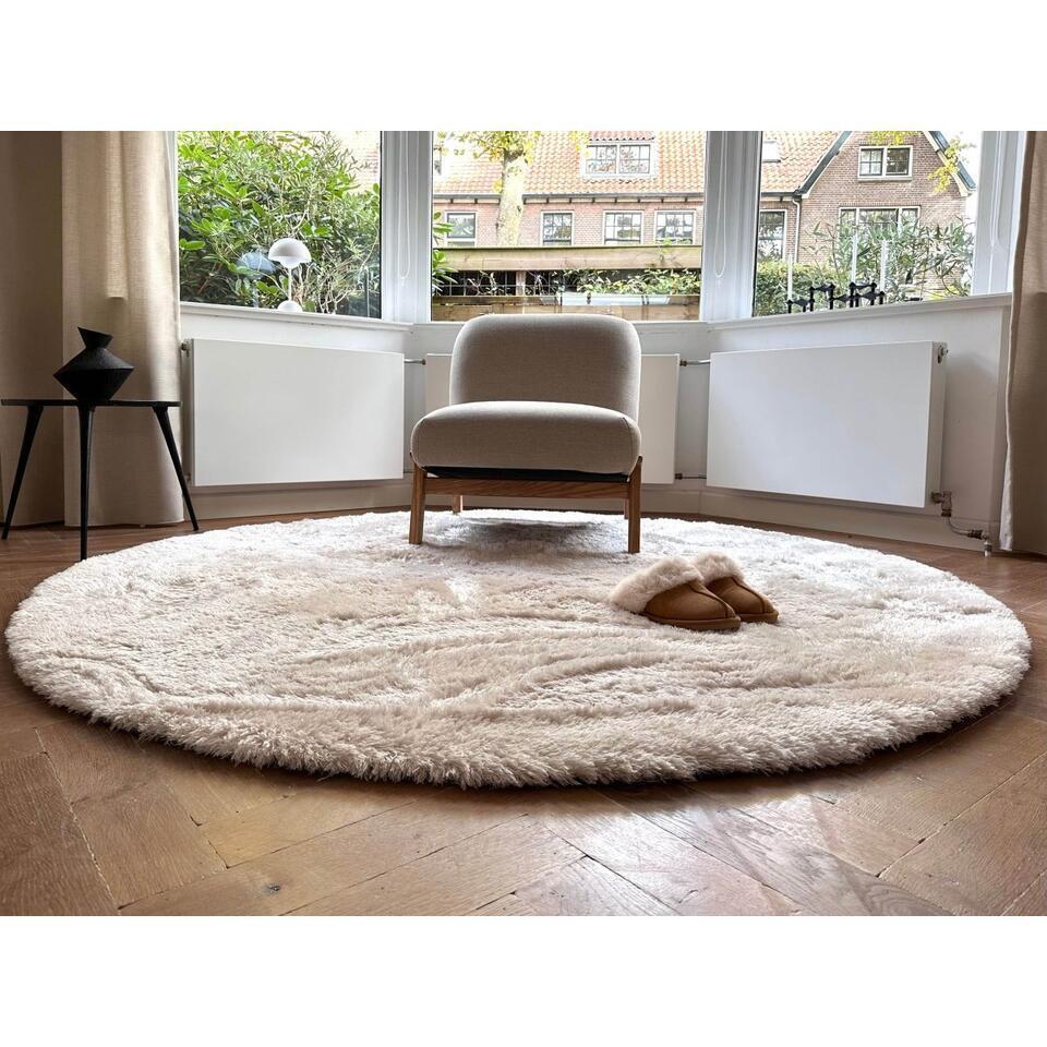  Interieur05 Rond Hoogpolig Vloerkleed Odelia Beige/wit - 240 X 240 Cm