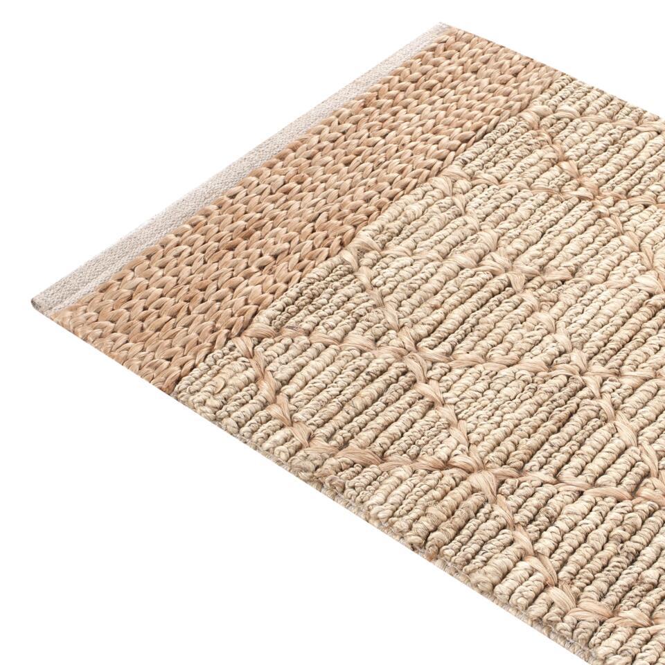  TELLIKAYA - Loper Vloerkleed - Groen/Beige - 80 X 300 Cm - Jute