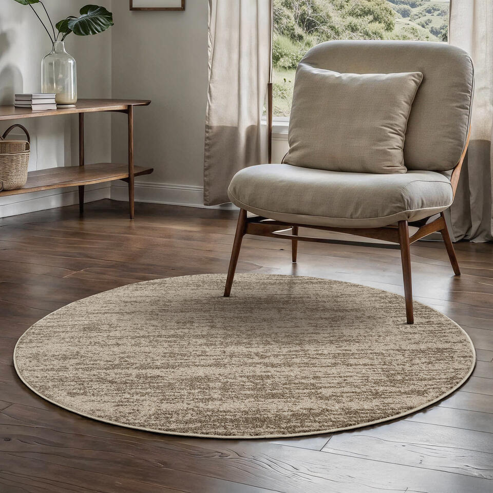  Relax Oslo - Laagpolig Effen Vloerkleed - Beige - 240 CM ROND