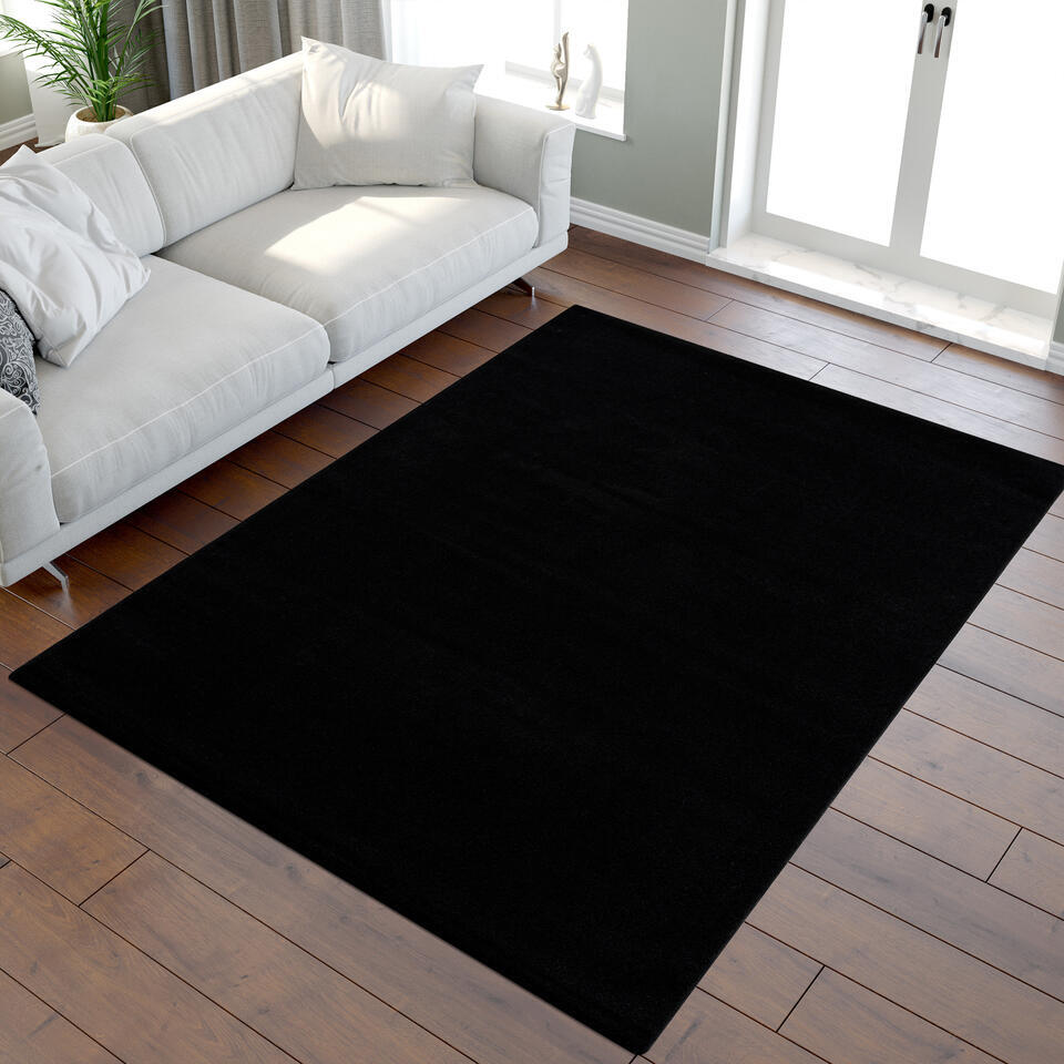  Uni Effen Laagpolig Vloerkleed Modern Zwart - 140x200 CM