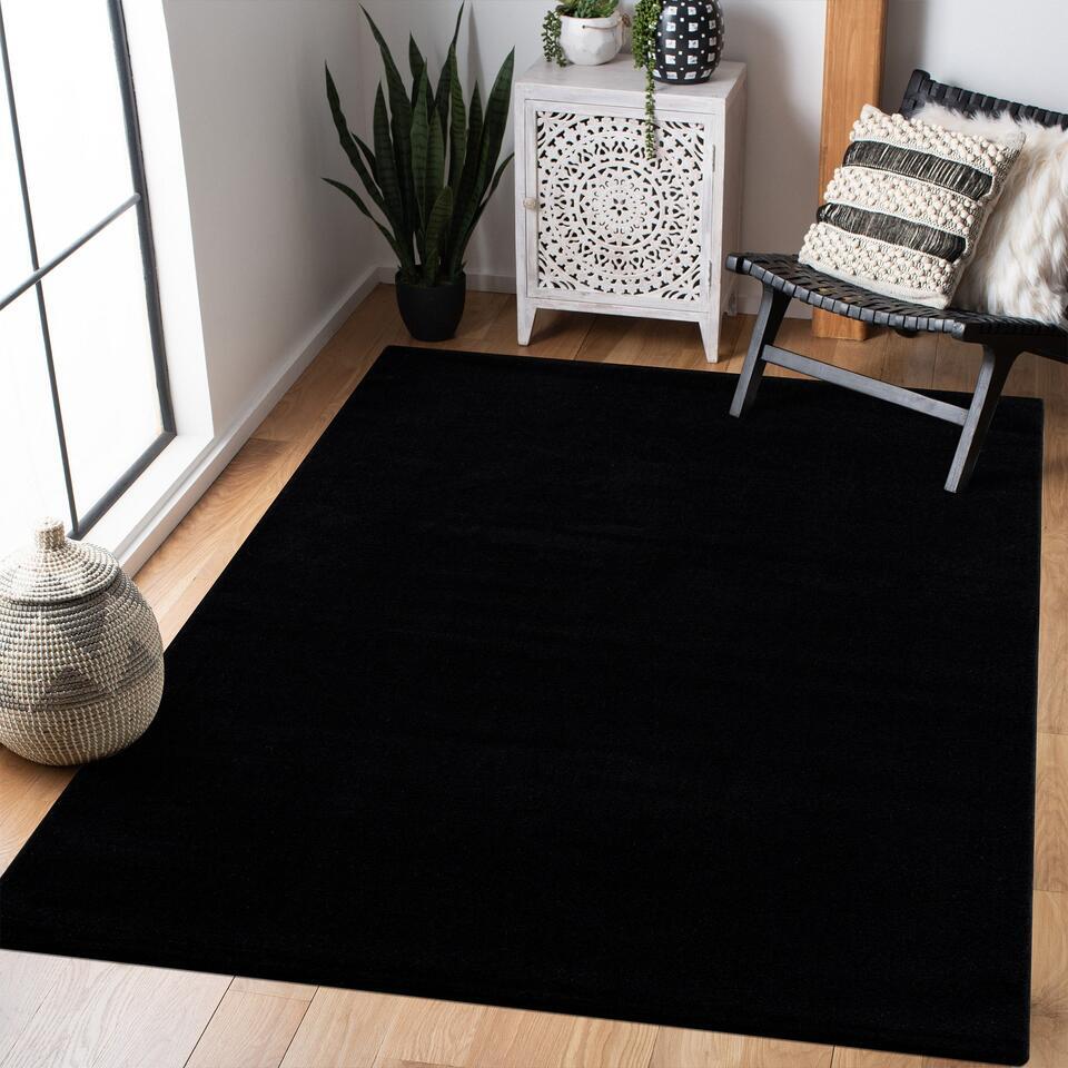  Uni Effen Laagpolig Vloerkleed Modern Zwart - 140x200 CM
