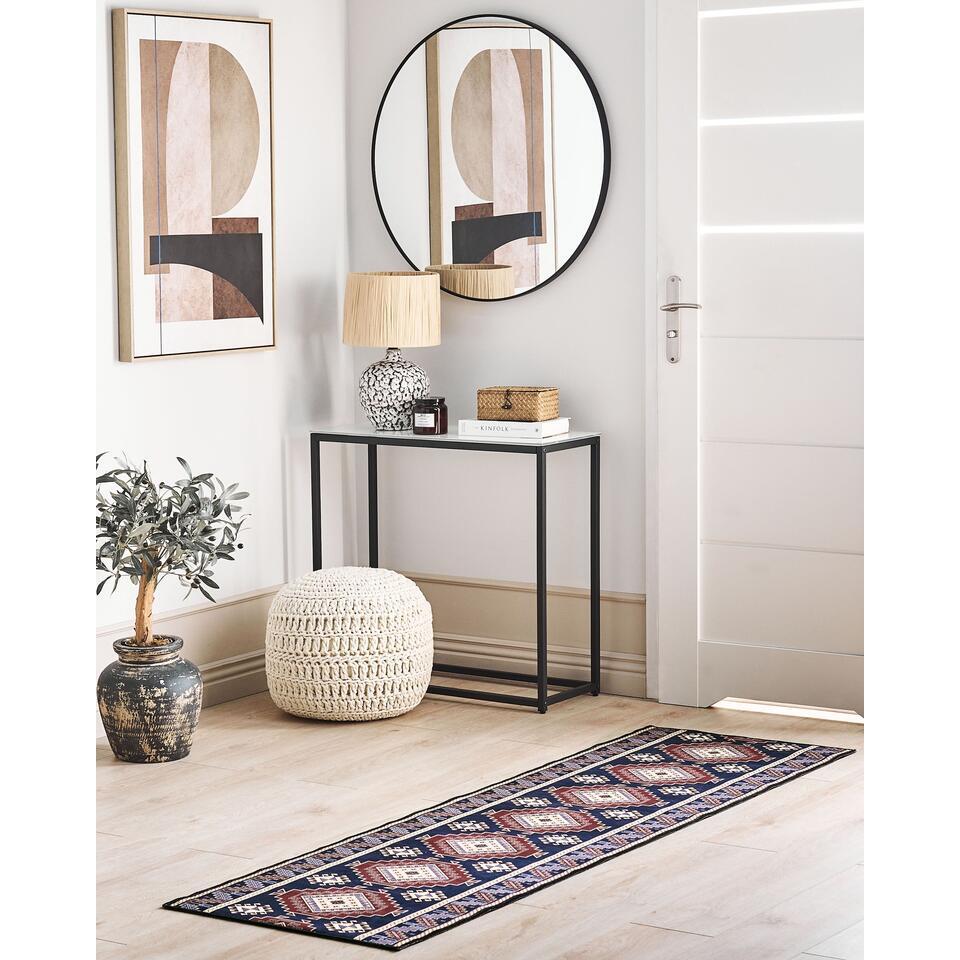  KANGAL - Loper Tapijt - Blauw/Rood - 60 X 200 Cm - Polyester