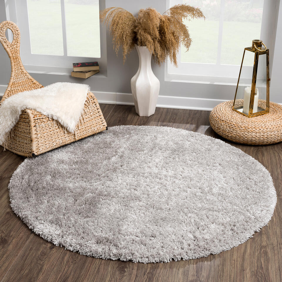  Porto Rond Soft Fluffy Vloerkleed Hoogpolig Effen Grijs - 150 CM ROND