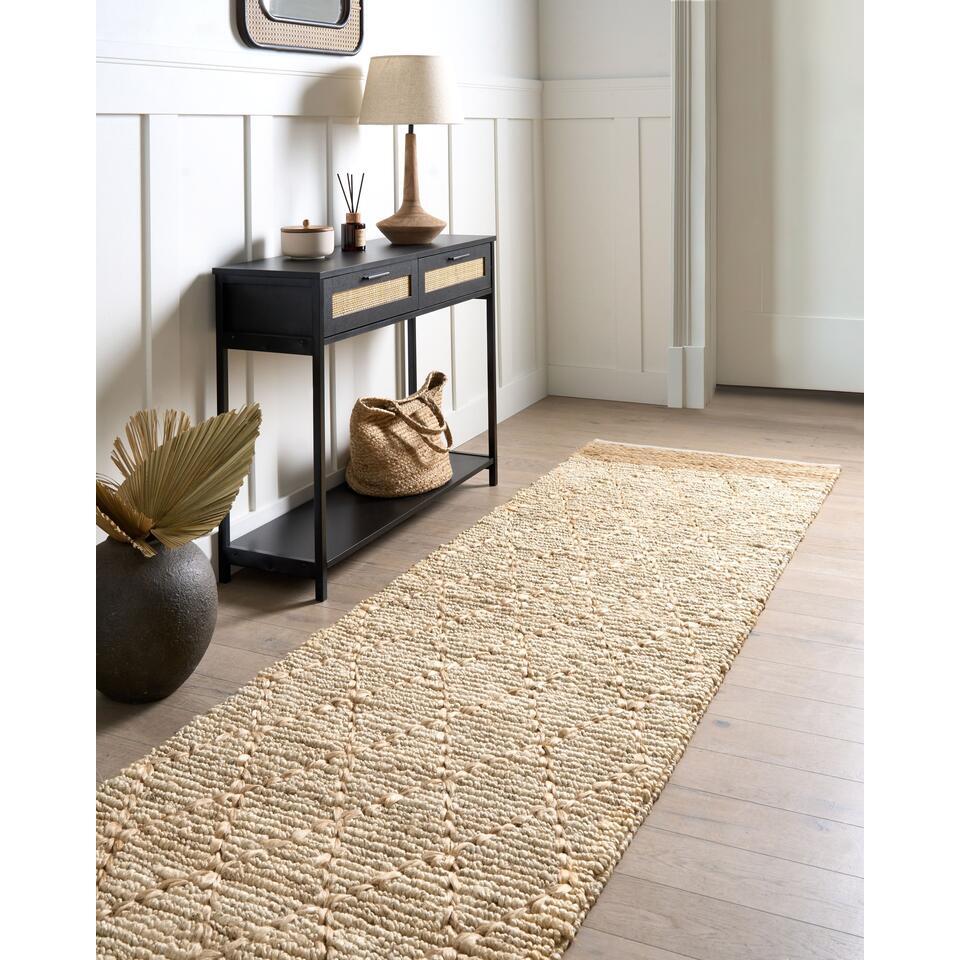  TELLIKAYA - Loper Vloerkleed - Groen/Beige - 80 X 300 Cm - Jute